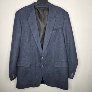 Triona Design Mens Blue SZ 44 Donegal Handwoven Herringborn Tweed Wool Blazer